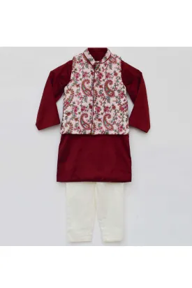 Pink embroidered jacket with maroon kurta and pant