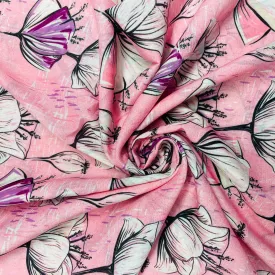 Pink Floral Print Muslin Fabric