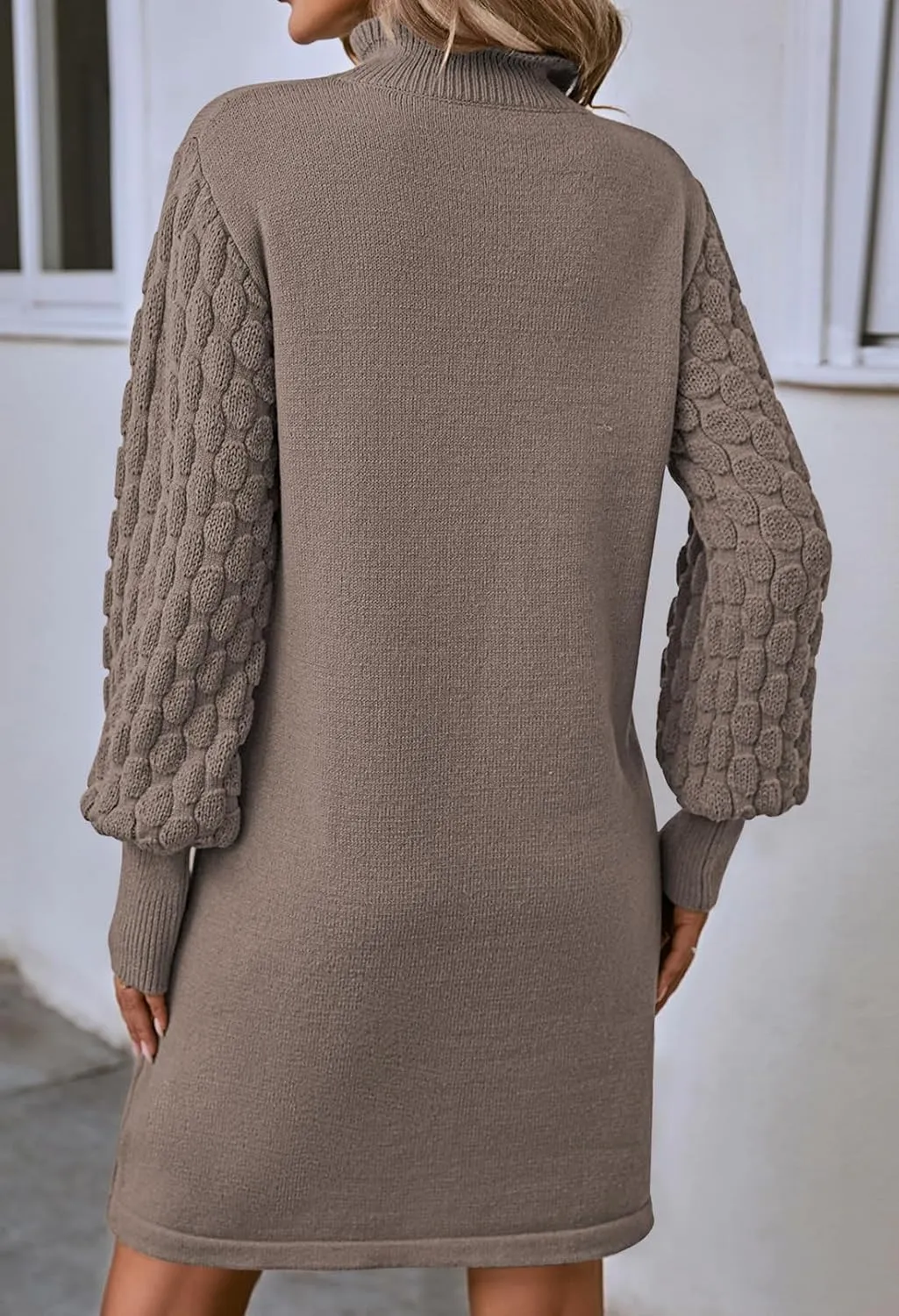 Pink Queen Women's Long Sleeve Sweater Mini Dress Casual Loose Mock Neck Empire Waist Cocktail Party Knit Short Dresses