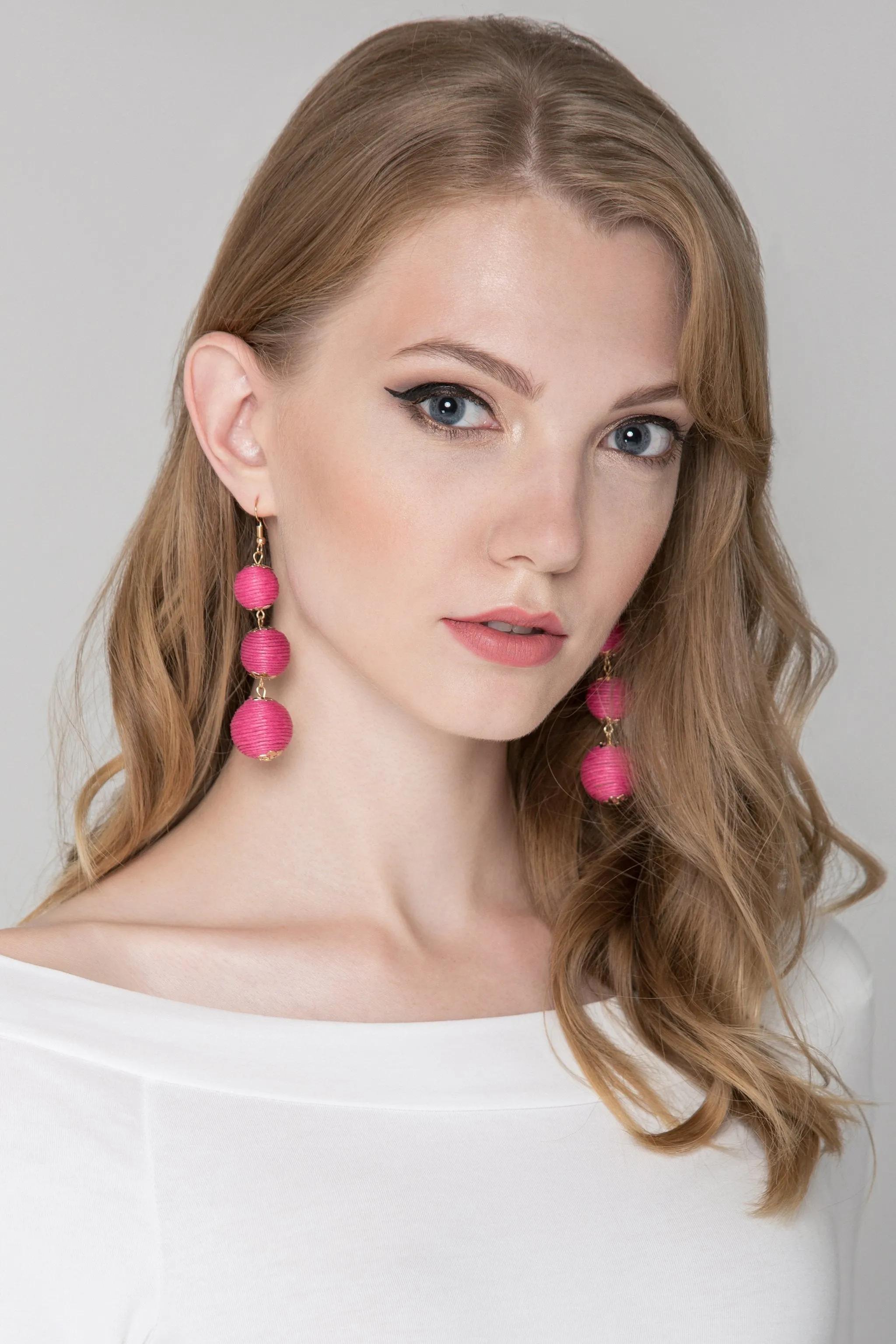 Pink Yarn Ball earrings
