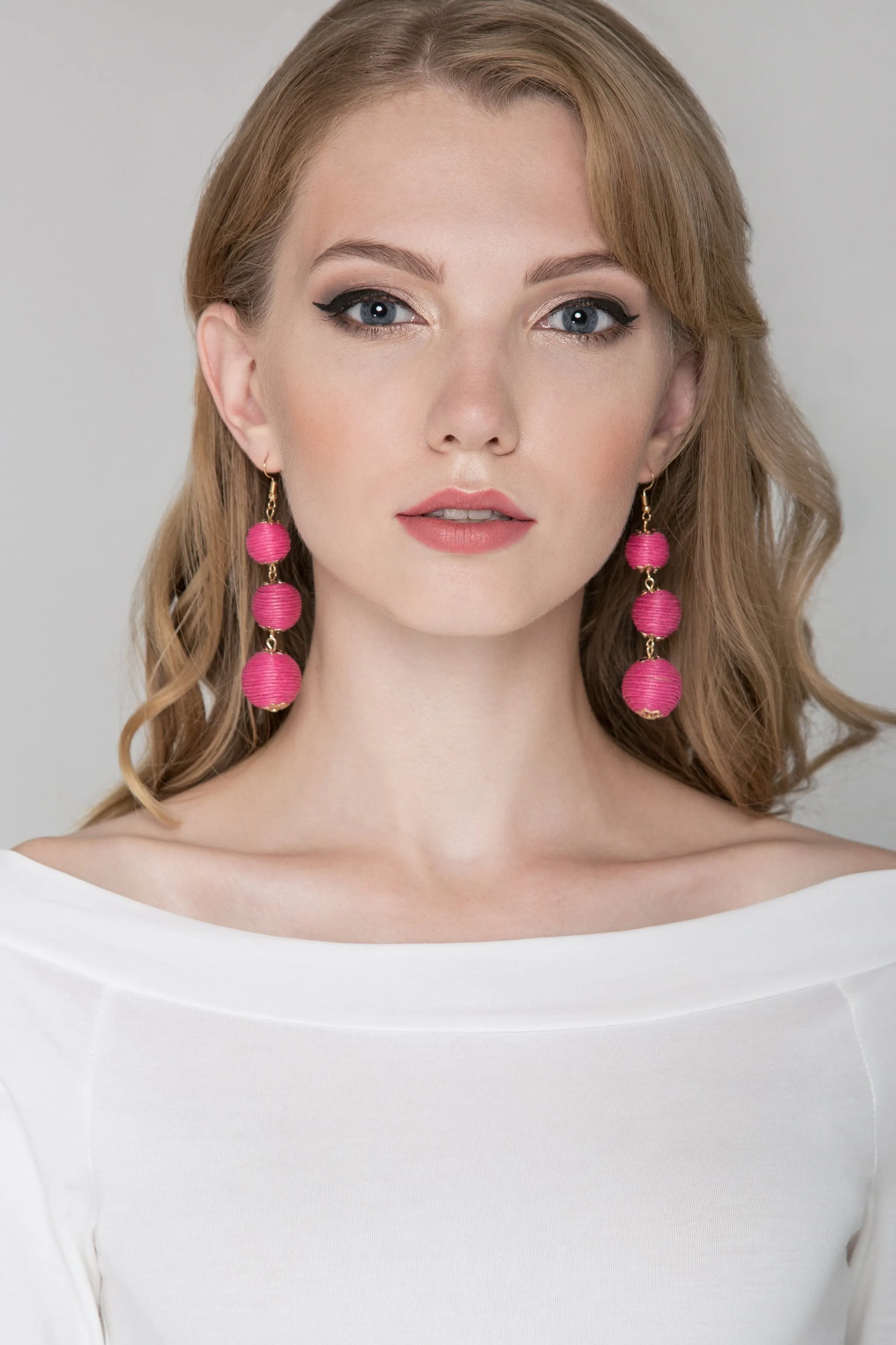 Pink Yarn Ball earrings