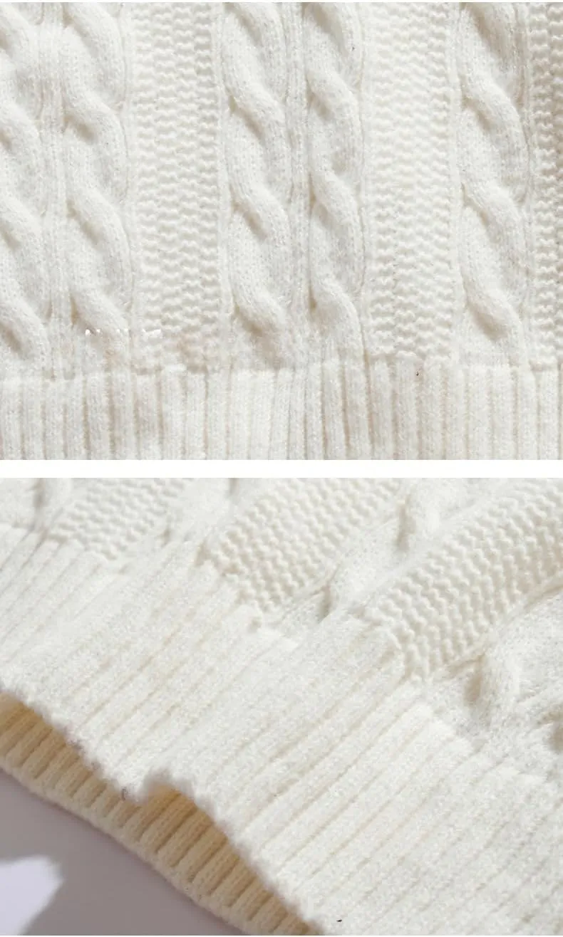 POHADON Mens Vintage Cable Knit Sweater Vintage Chunky Crewneck Long Sleeve Oversized Pullover 2025 Fall Winter Sweatshirts