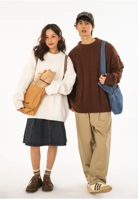 POHADON Mens Vintage Cable Knit Sweater Vintage Chunky Crewneck Long Sleeve Oversized Pullover 2025 Fall Winter Sweatshirts