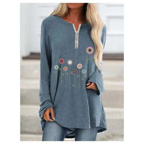 Print Flower Long Sleeve T-shirt