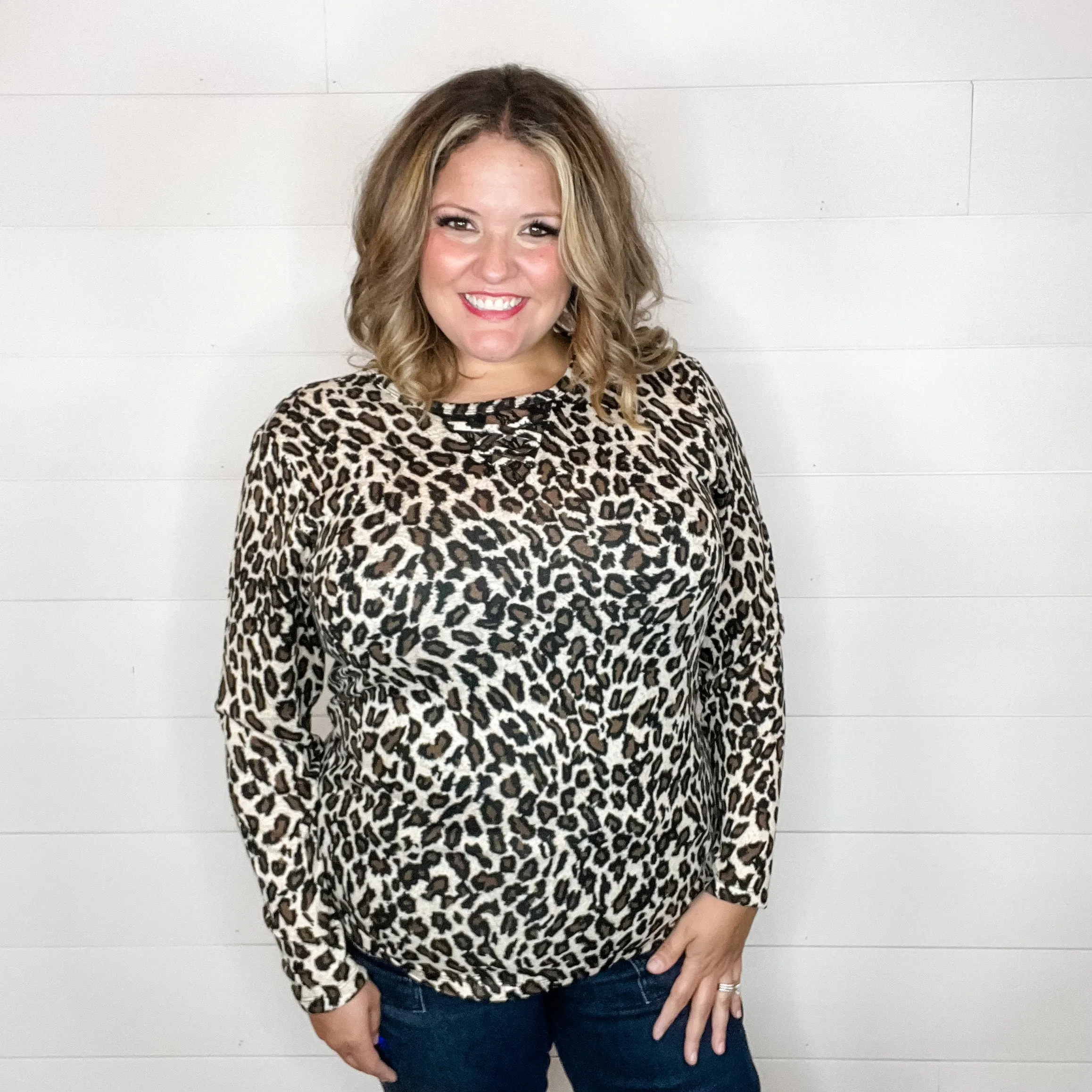 "Dixie" Animal Print Long Sleeve with Criss Cross Design (Beige)