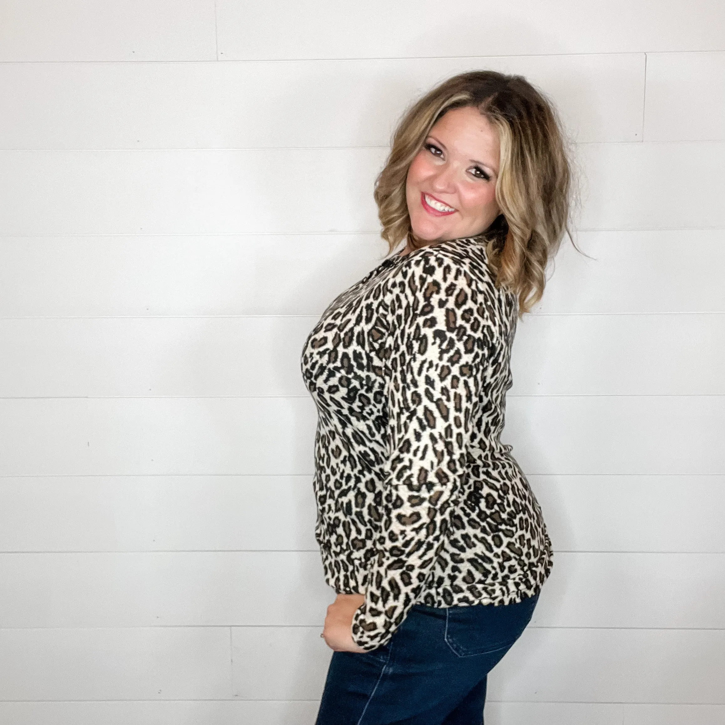 "Dixie" Animal Print Long Sleeve with Criss Cross Design (Beige)