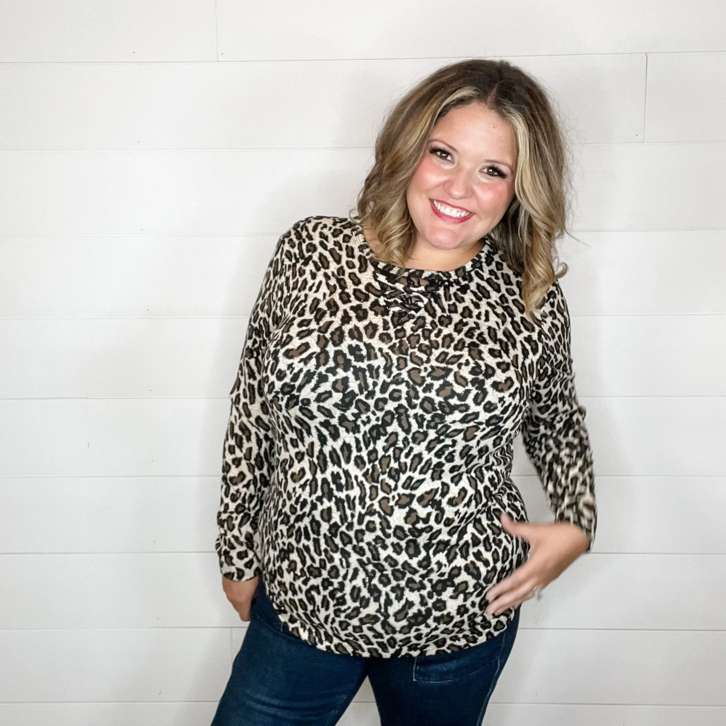 "Dixie" Animal Print Long Sleeve with Criss Cross Design (Beige)