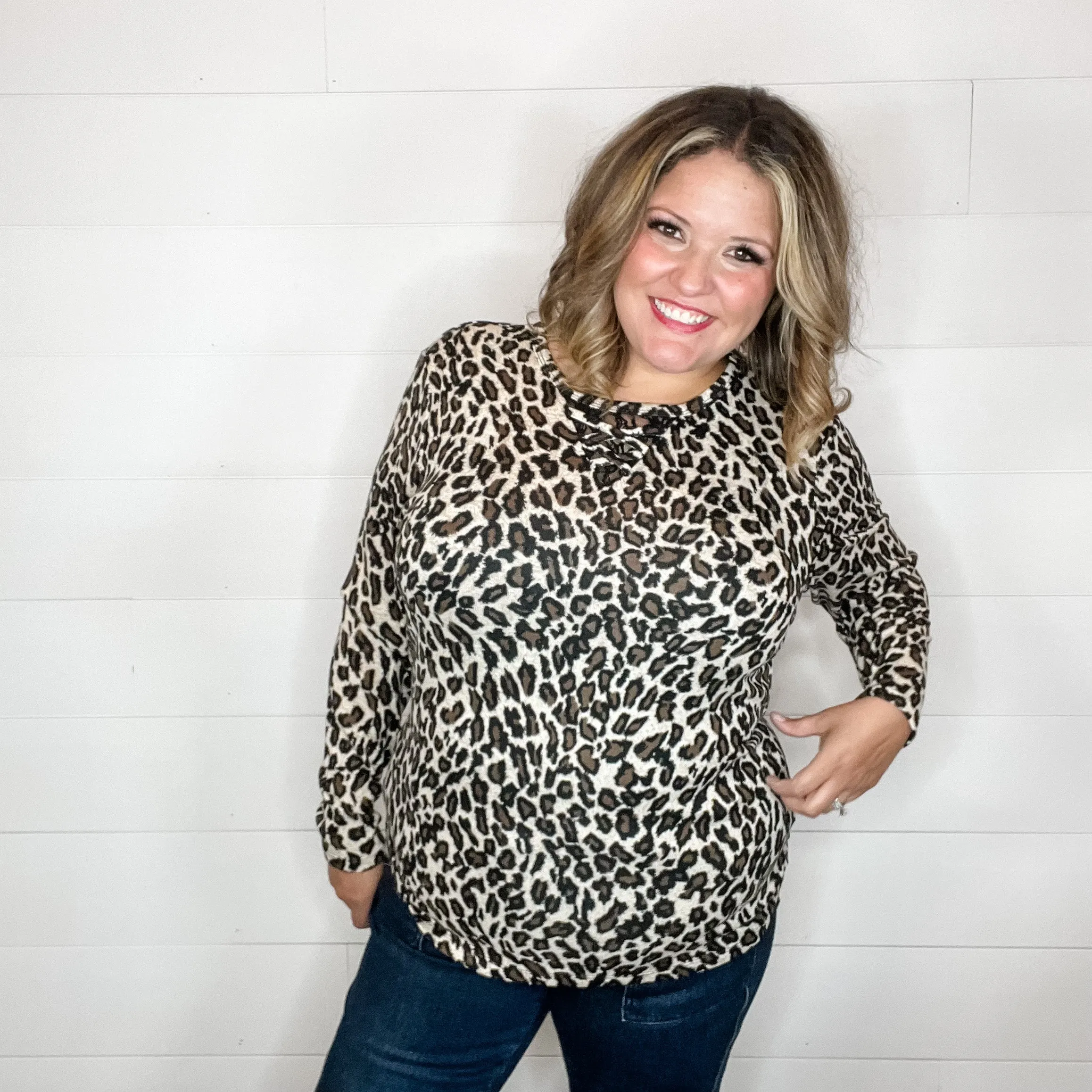 "Dixie" Animal Print Long Sleeve with Criss Cross Design (Beige)