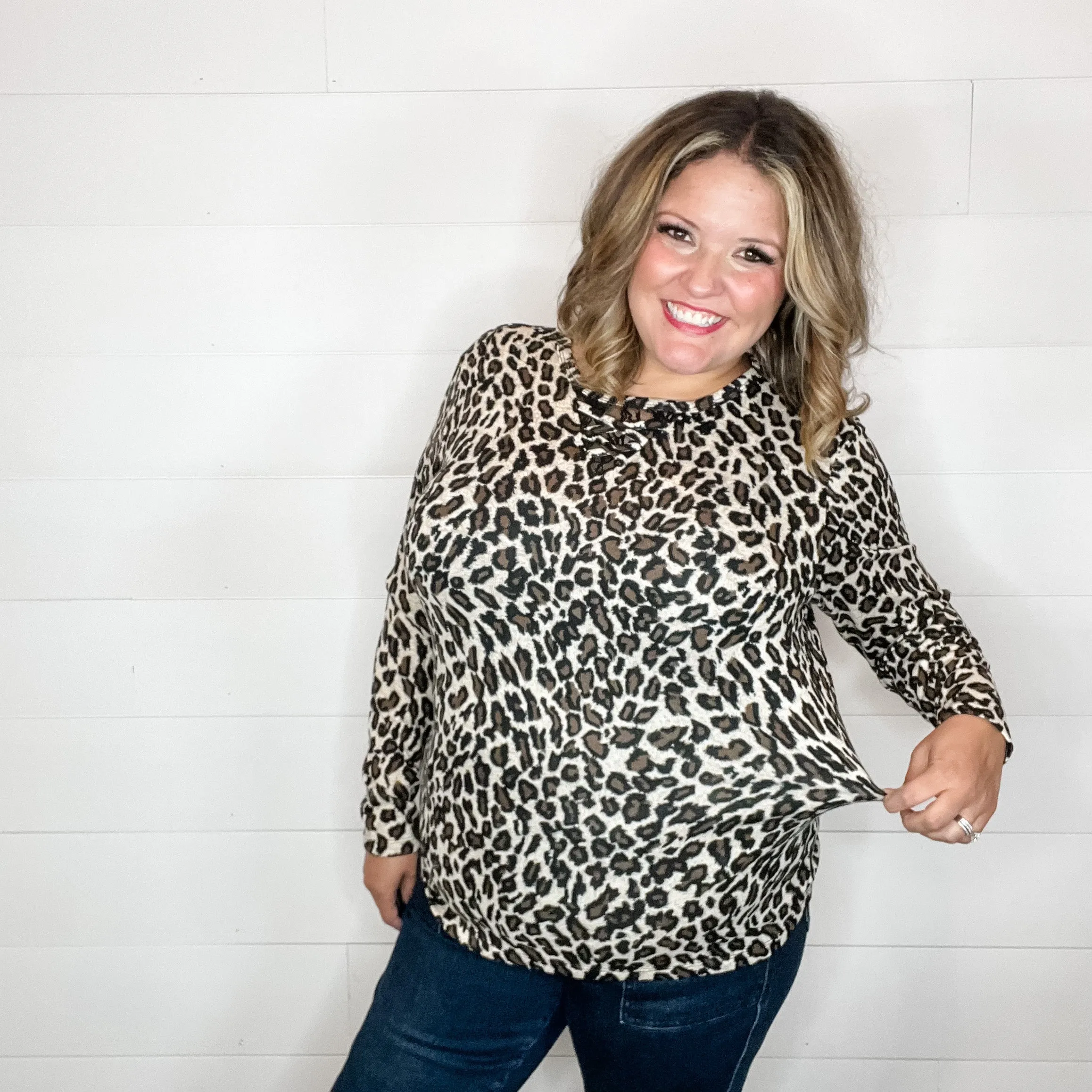 "Dixie" Animal Print Long Sleeve with Criss Cross Design (Beige)