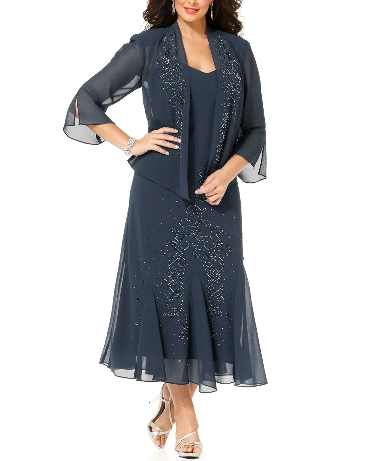 R&M Richards Women's Plus Size Beaded Jacket Dress - Mother of the Bride Dresses