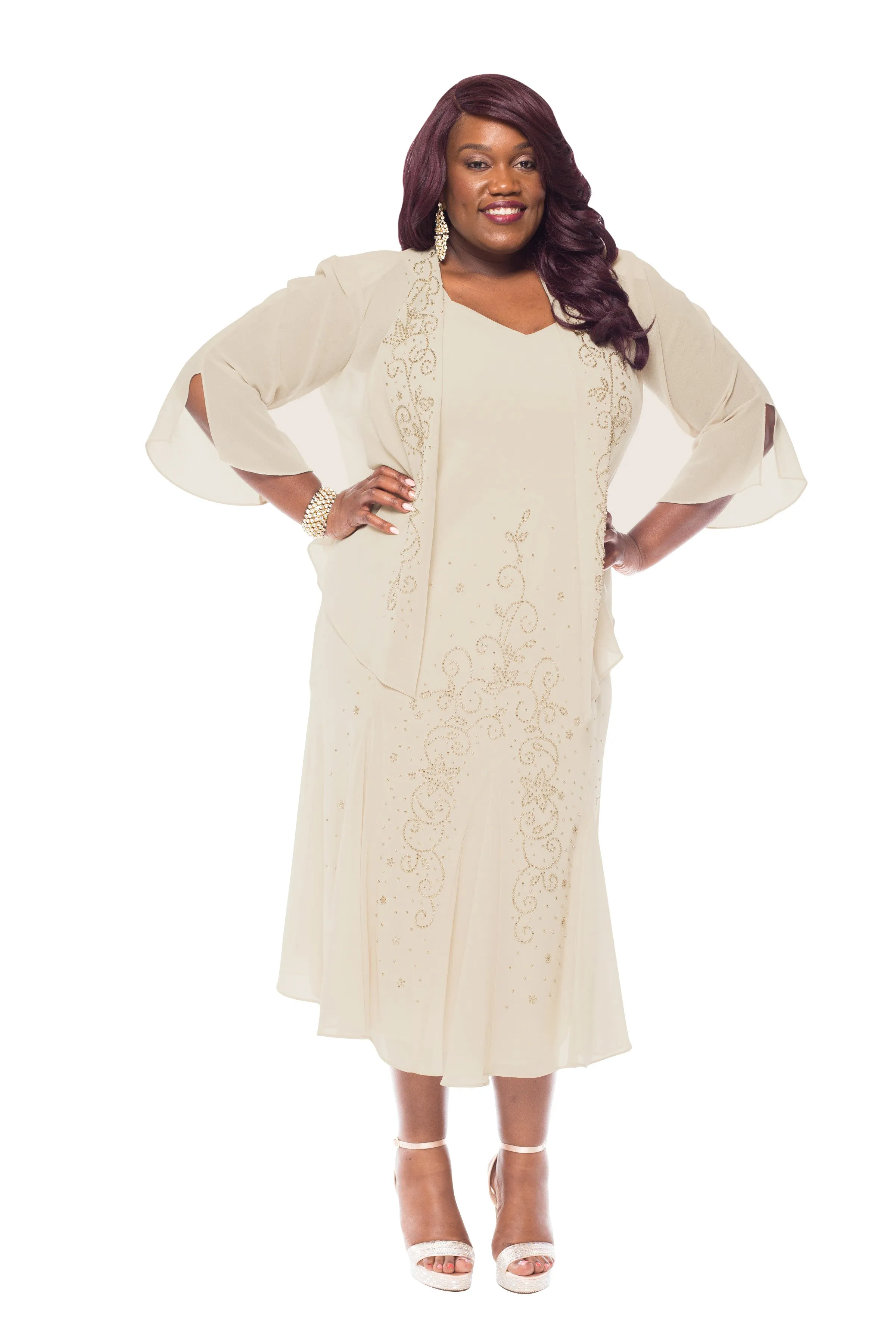 R&M Richards Women's Plus Size Beaded Jacket Dress - Mother of the Bride Dresses
