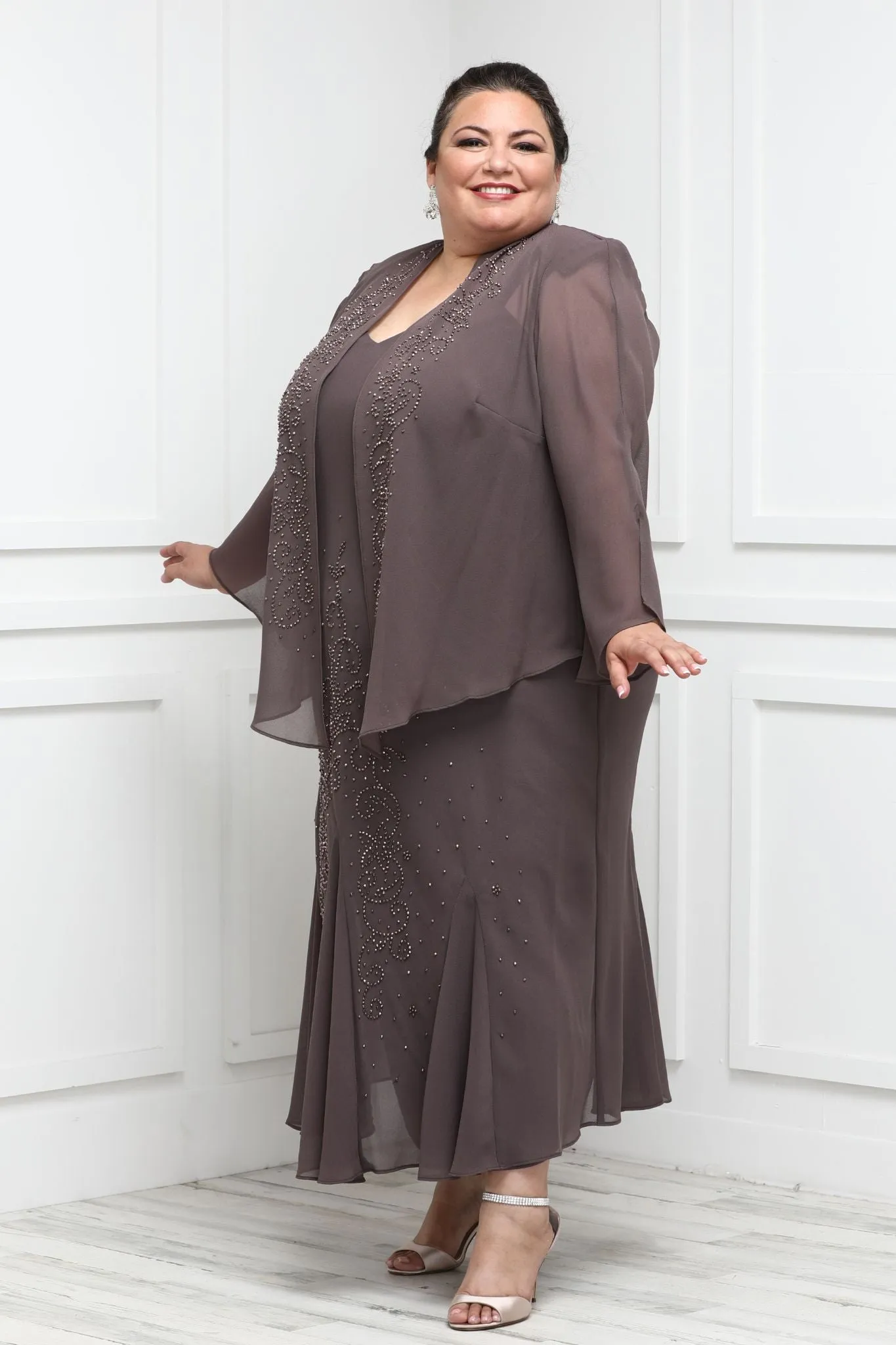 R&M Richards Women's Plus Size Beaded Jacket Dress - Mother of the Bride Dresses