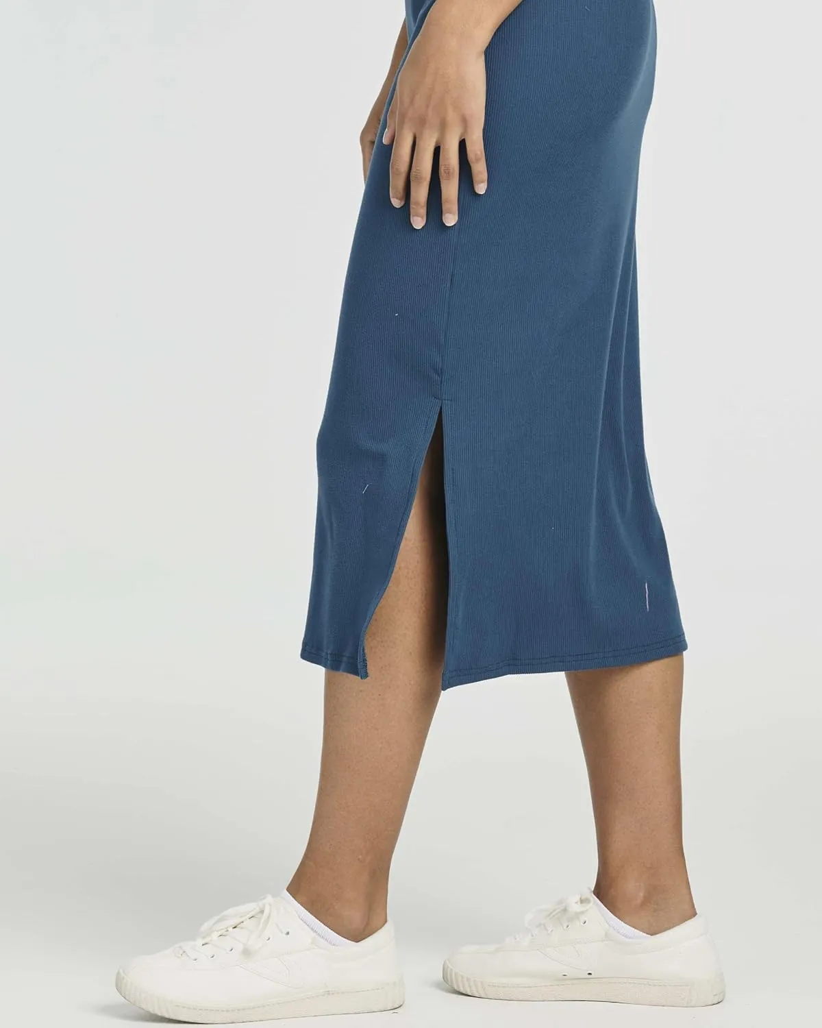 Real Essentials 3 Pack: Women's Ribbed Knit Sleeveless Crew Neck Tank Casual Midi Shift Dress with Slit