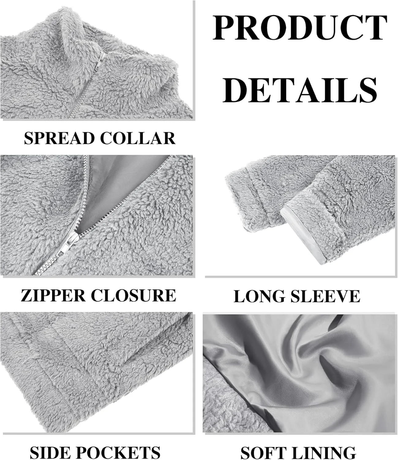 Runcati Mens Fuzzy Sherpa Jacket Long Sleeve Fleece Zip Up Coat Fall Winter Warm Outwear