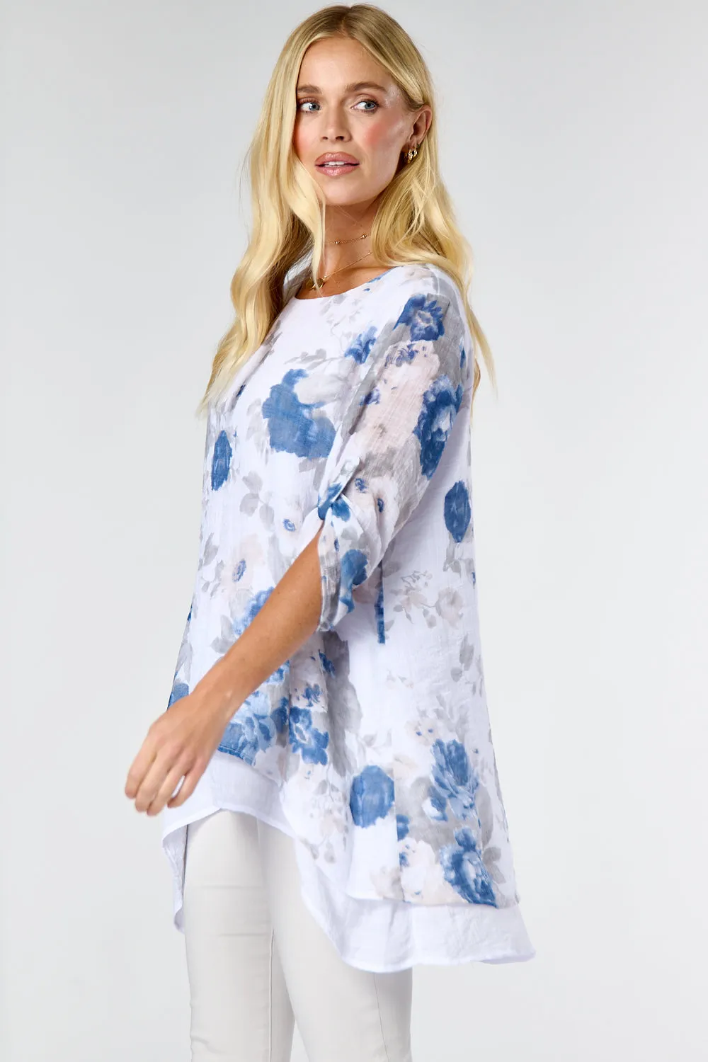 Saloos A-line Ruched Sleeve Top with Necklace