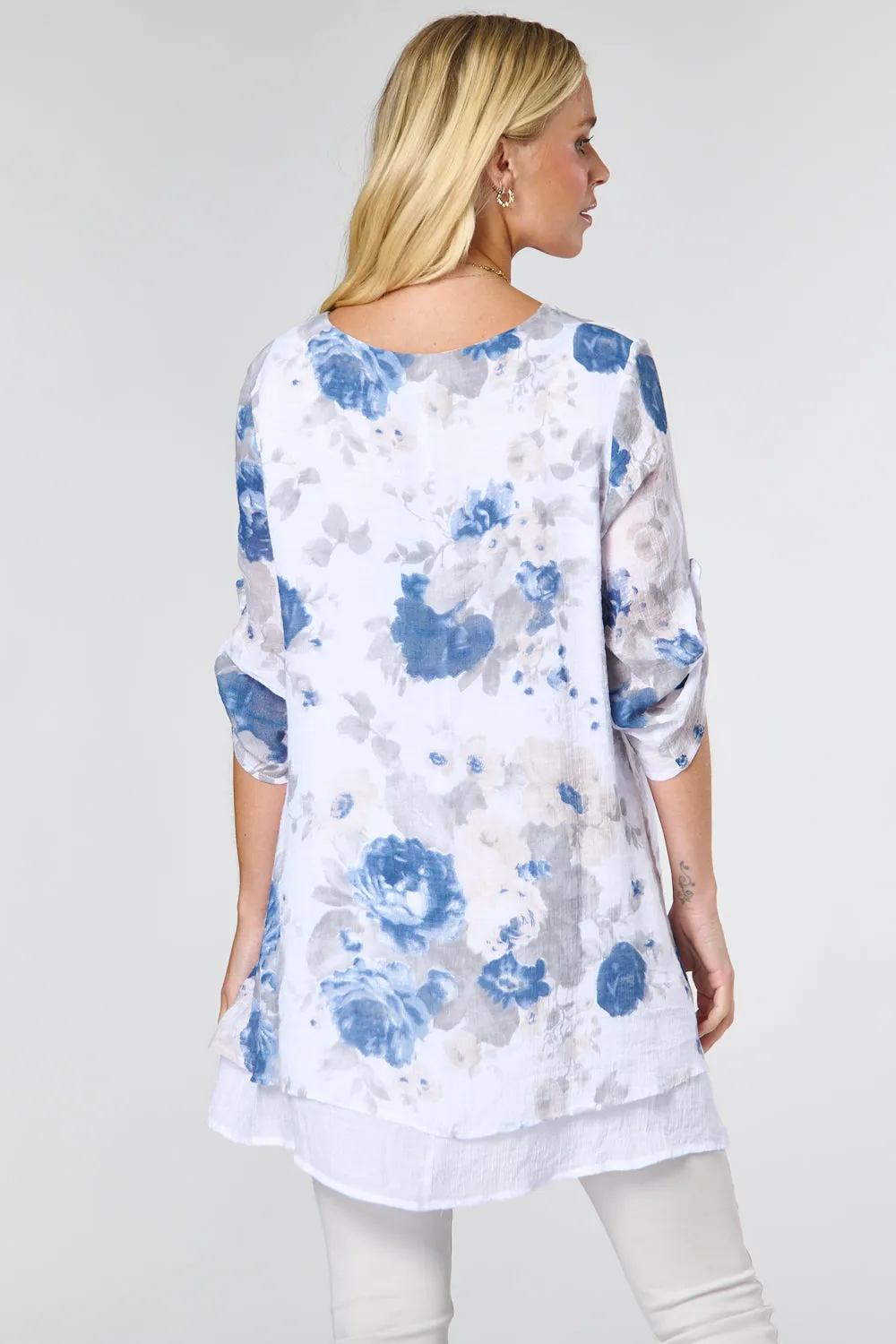 Saloos A-line Ruched Sleeve Top with Necklace