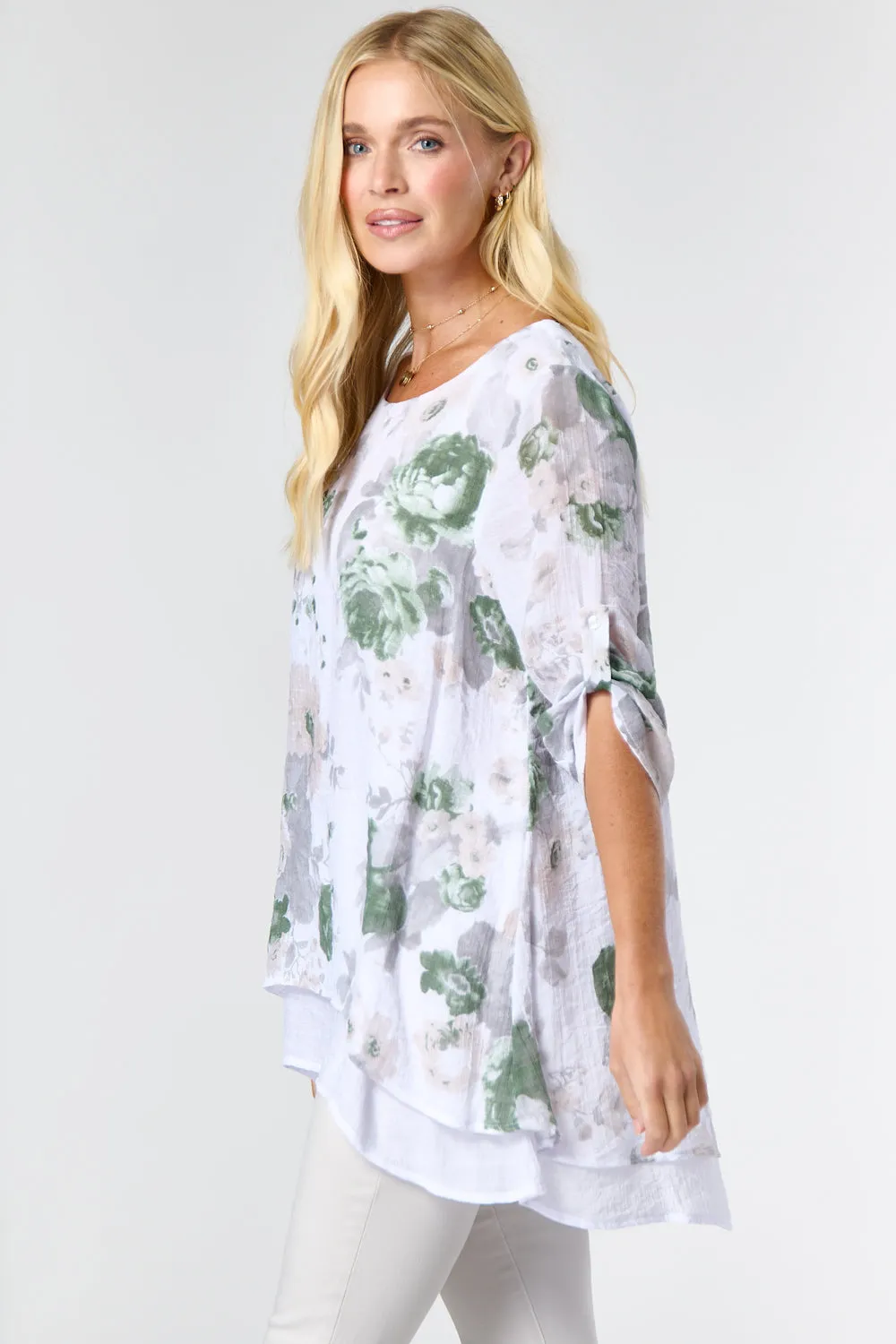 Saloos A-line Ruched Sleeve Top with Necklace