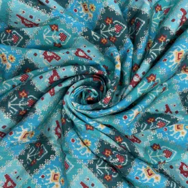 Sea Blue Ikat Patola With Gold Foil Chanderi Jacquard