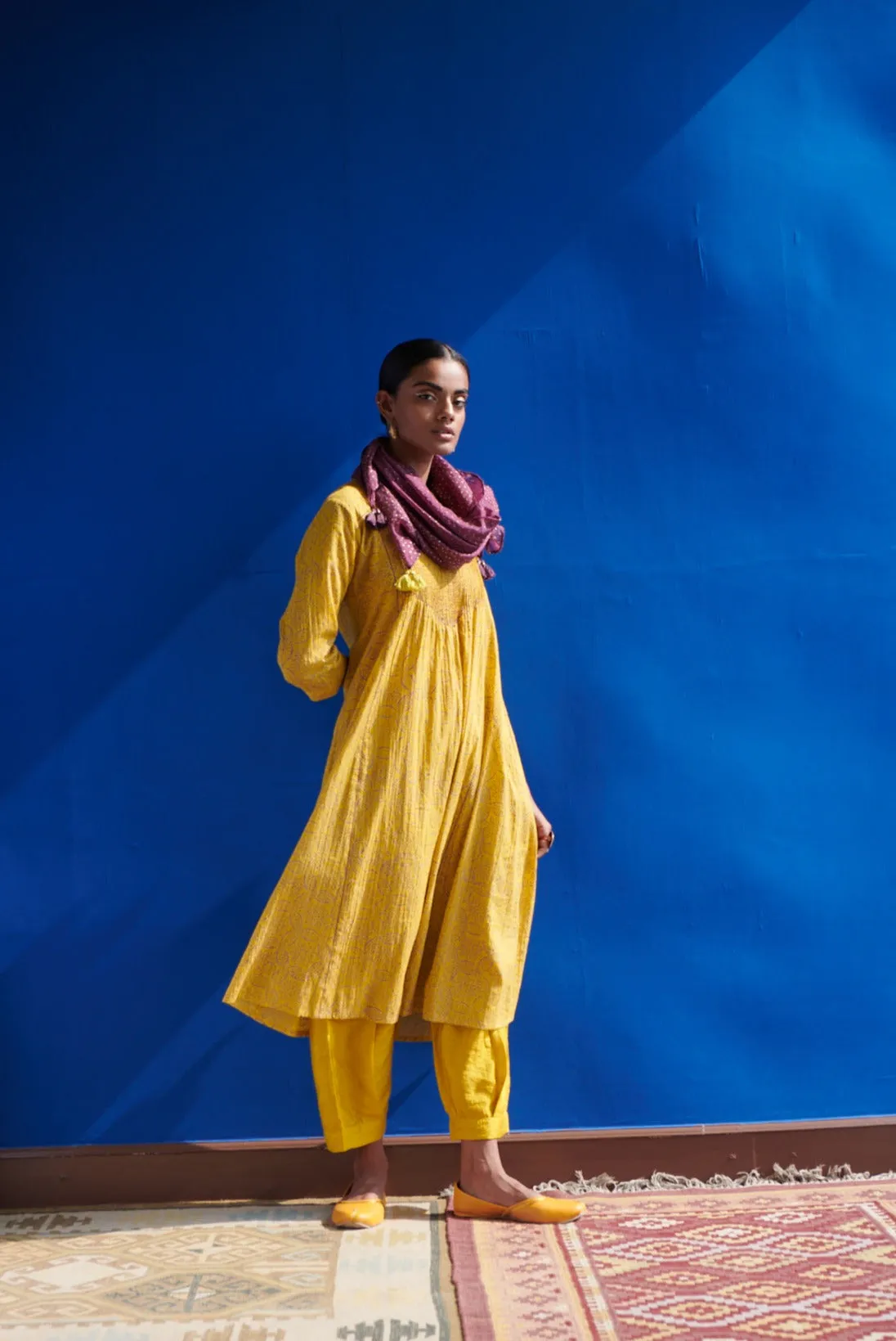 Tehuana Printed Pin-Tuck Yoke Kurta & Pleated hem Shalwar