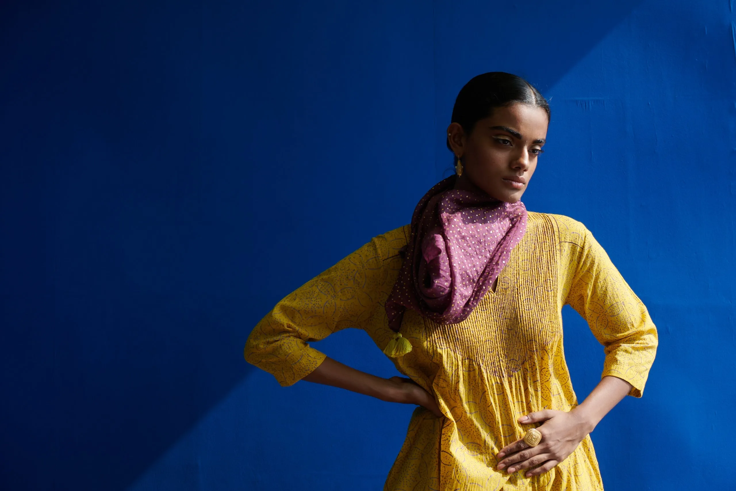 Tehuana Printed Pin-Tuck Yoke Kurta & Pleated hem Shalwar