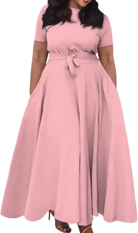 TWGONE Plus Size Dresses for Curvy Women Short Sleeve Long Maxi Formal Dresses Casual Summer A Line Dress with Pocketss