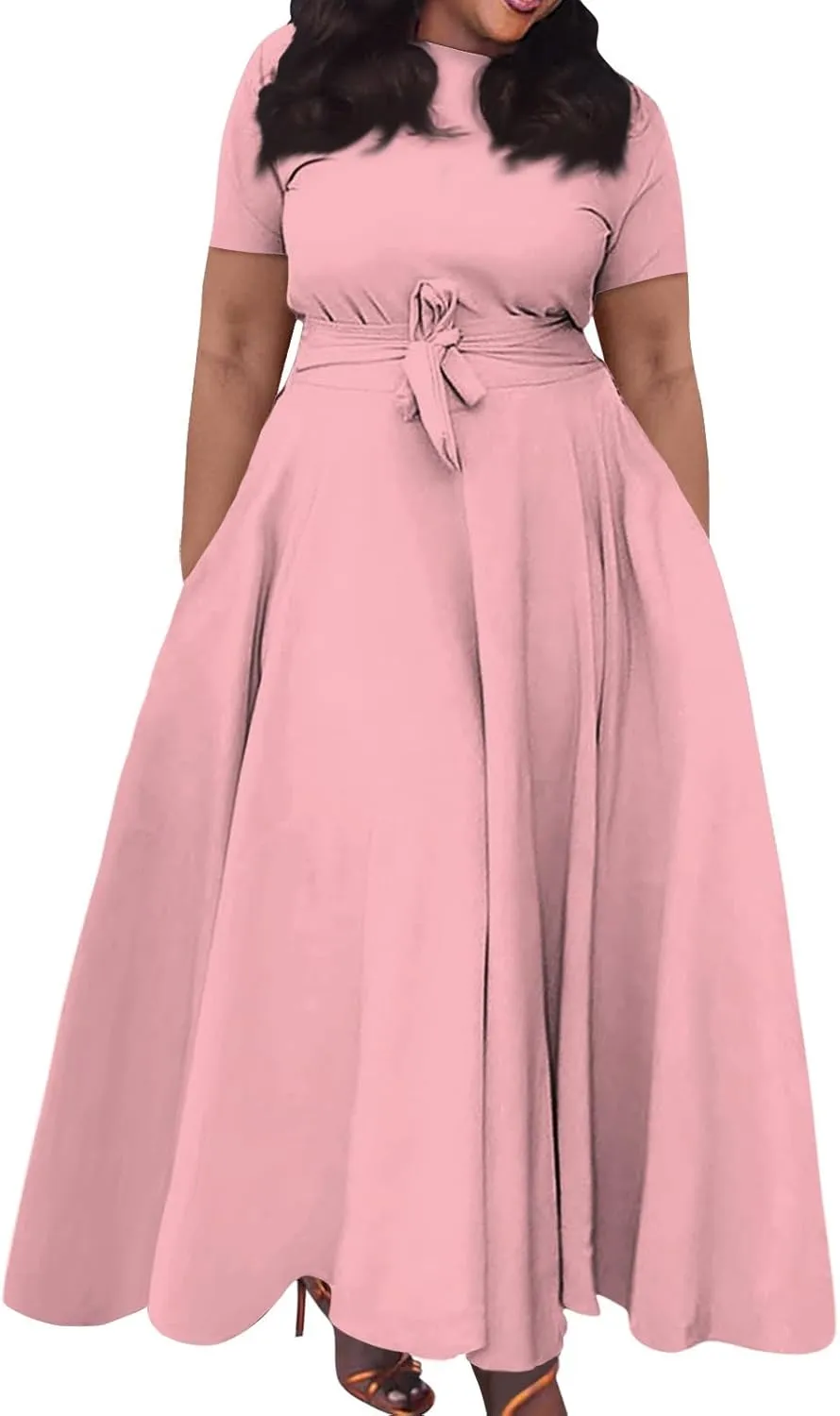 TWGONE Plus Size Dresses for Curvy Women Short Sleeve Long Maxi Formal Dresses Casual Summer A Line Dress with Pocketss