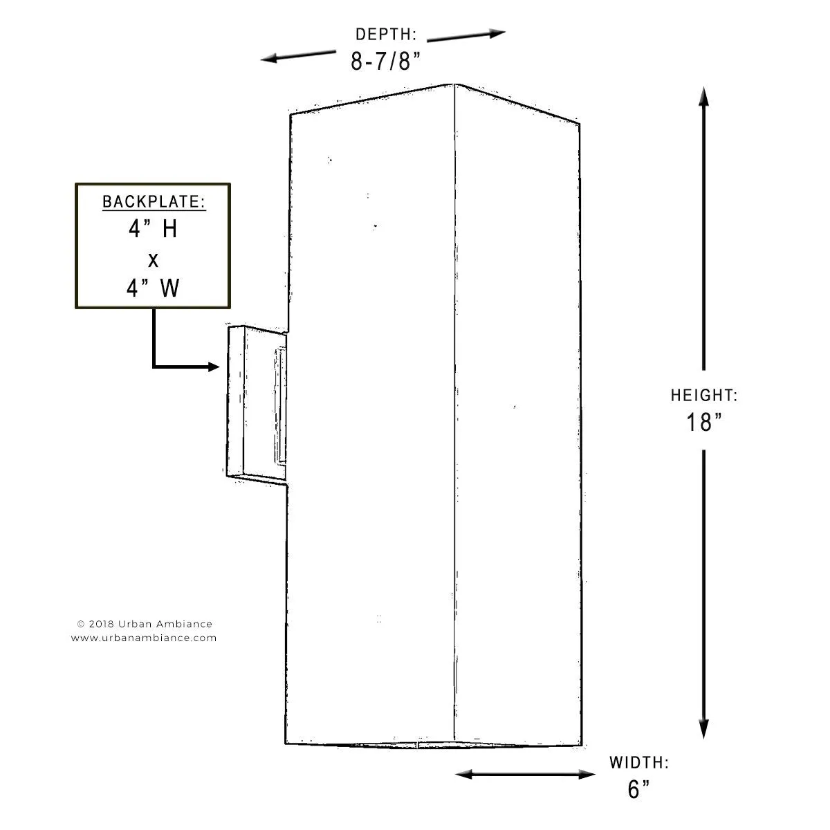 UHP1111 Minimalist Outdoor Wall Light, 18"H x 6"W, Olde Bronze Finish, Madrid Collection