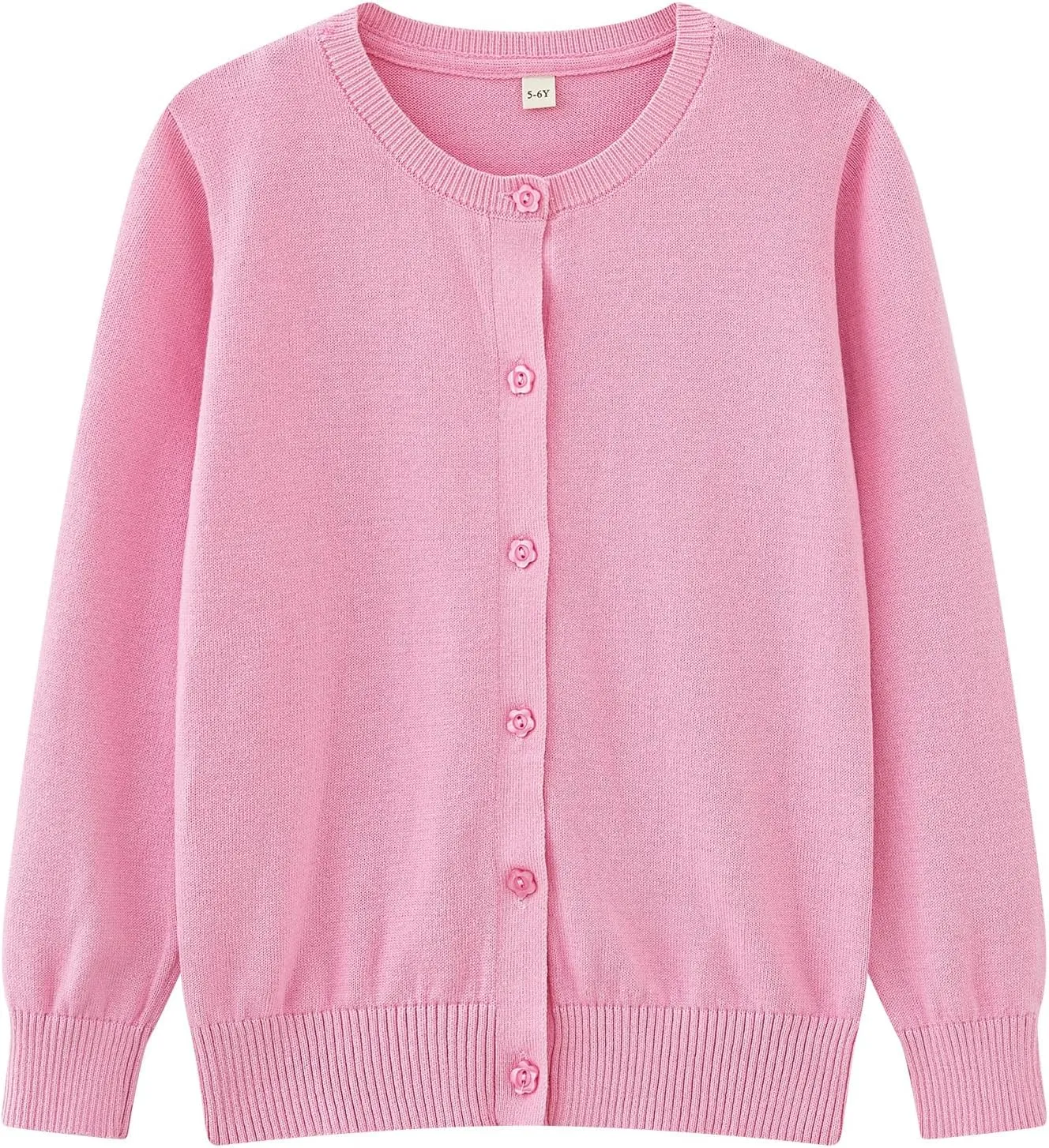 UMELOK Girls Cardigan School Uniform Sweater Crew Neck Long Sleeve Cotton Sweaters