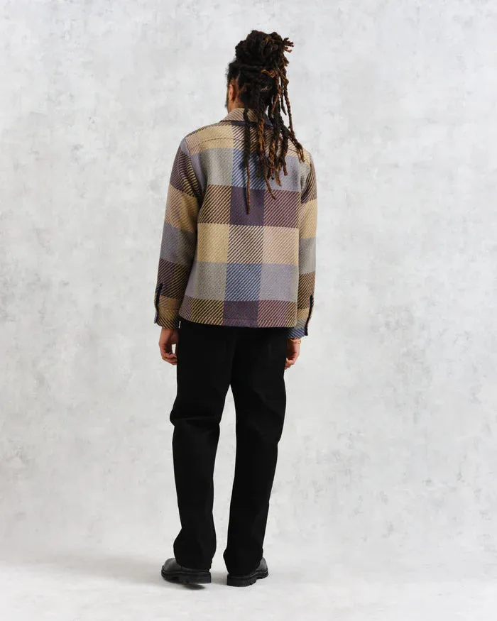 Wax London Whiting Overshirt Square Check Khaki / Navy