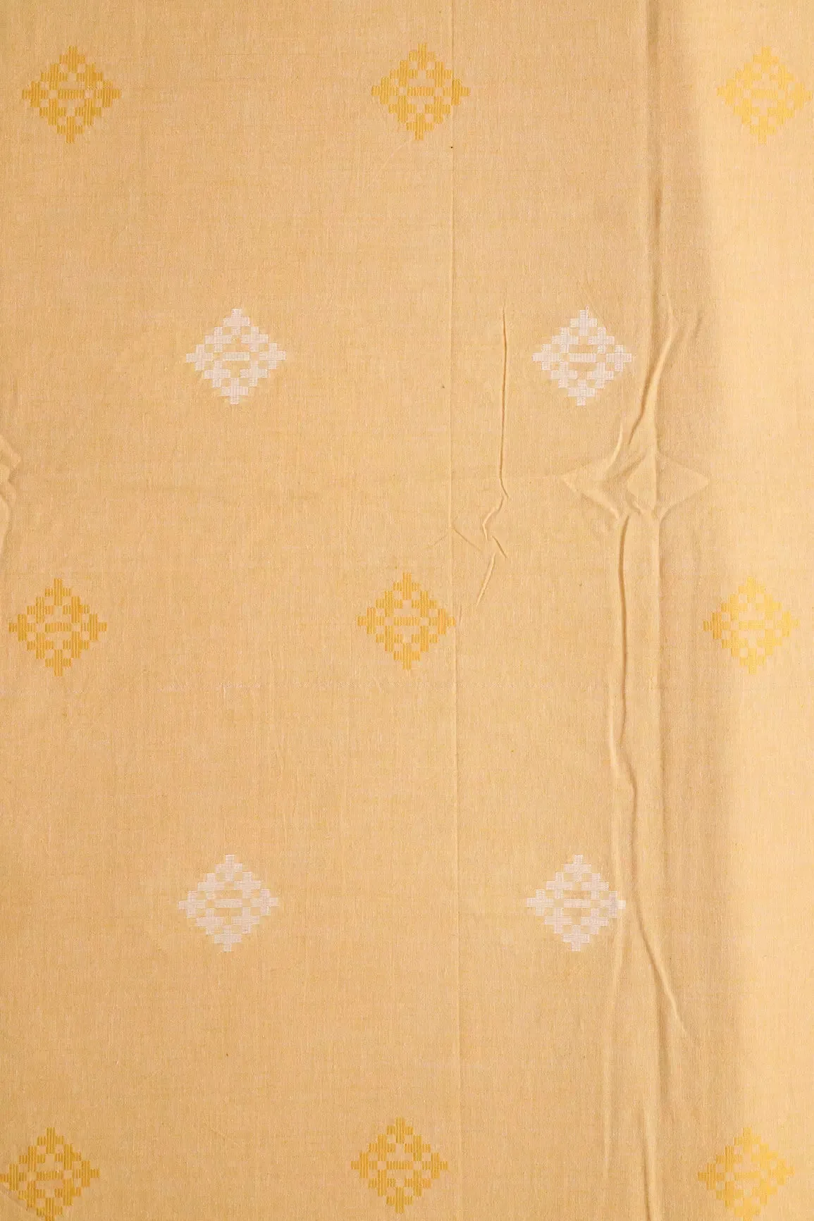 White And Mellow Yellow Small Booti Pattern Handwoven Organic Cotton Fabric