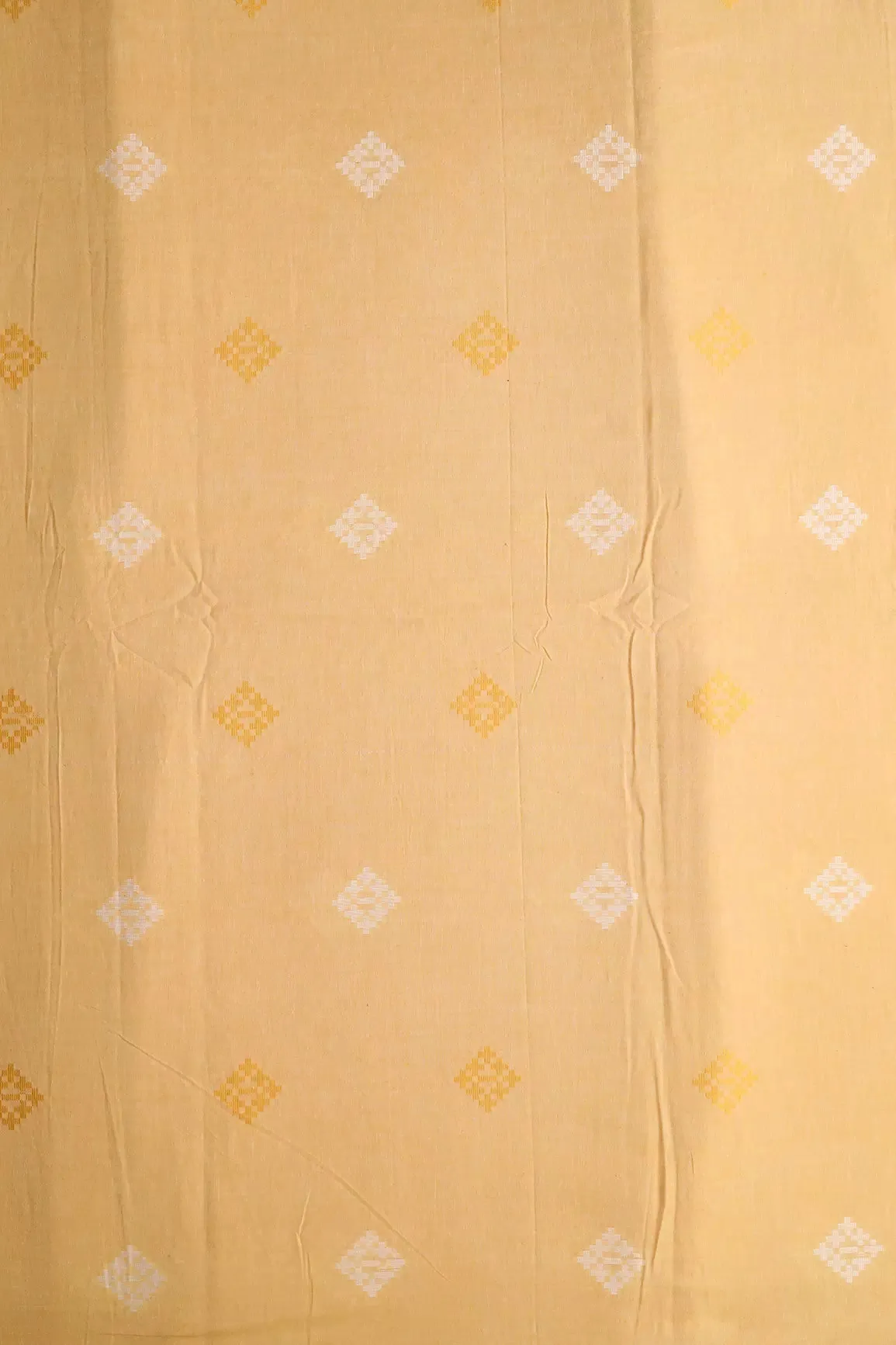 White And Mellow Yellow Small Booti Pattern Handwoven Organic Cotton Fabric