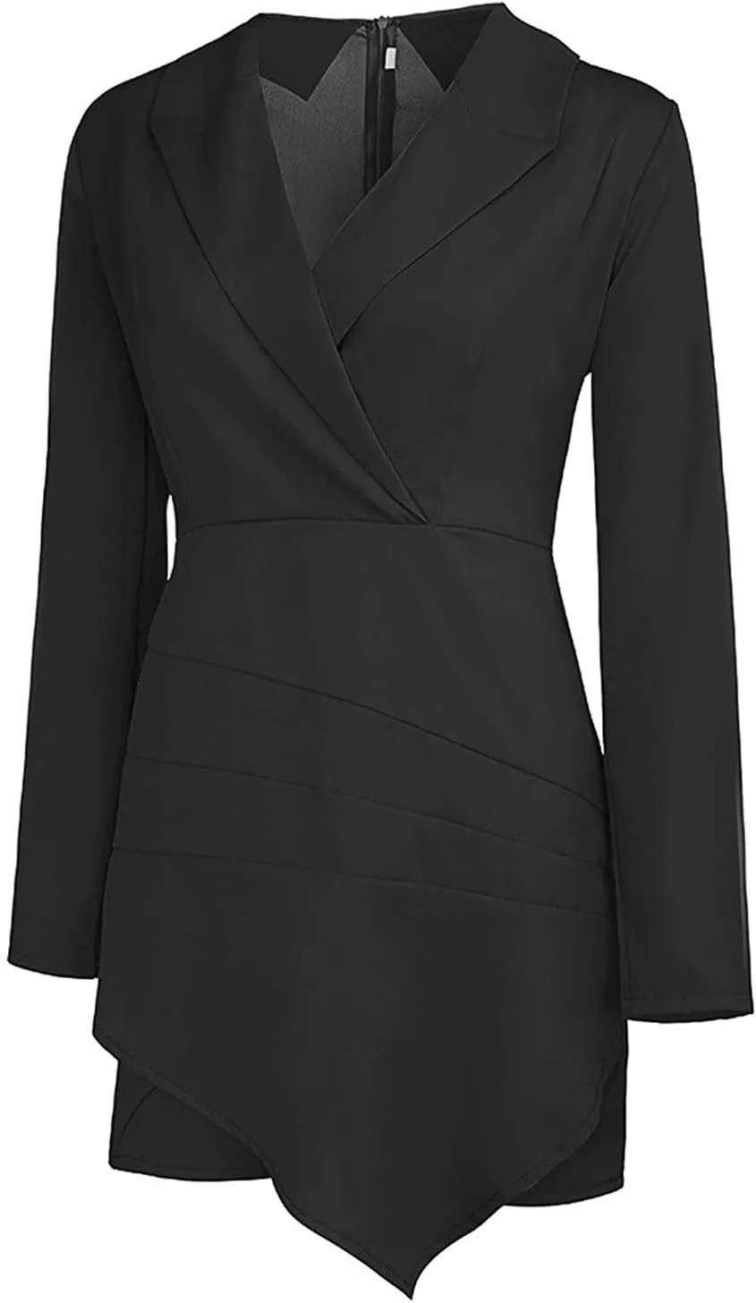 Women Suit Dress Fashion Bodycon Business Skirt Slim Hip Skirt Lapel Long Sleeve Casual Work Formal Dress Blazer