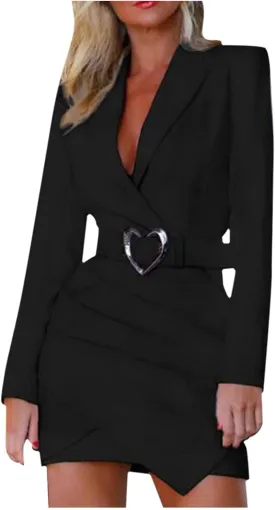 Women Suit Dress Fashion Bodycon Business Skirt Slim Hip Skirt Lapel Long Sleeve Casual Work Formal Dress Blazer