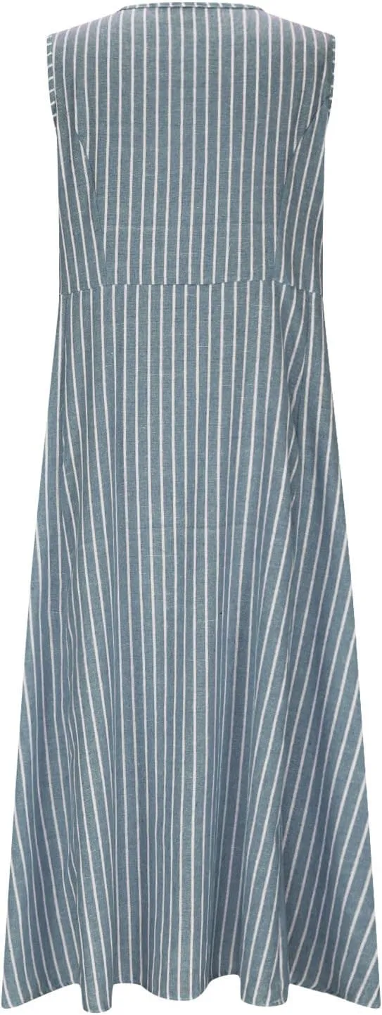 Women's Cotton Linen Dress 2025 Summer Sleeveless Maxi Dresses Plus Size Flowy Tank Sundress Beach Vacation Outfits