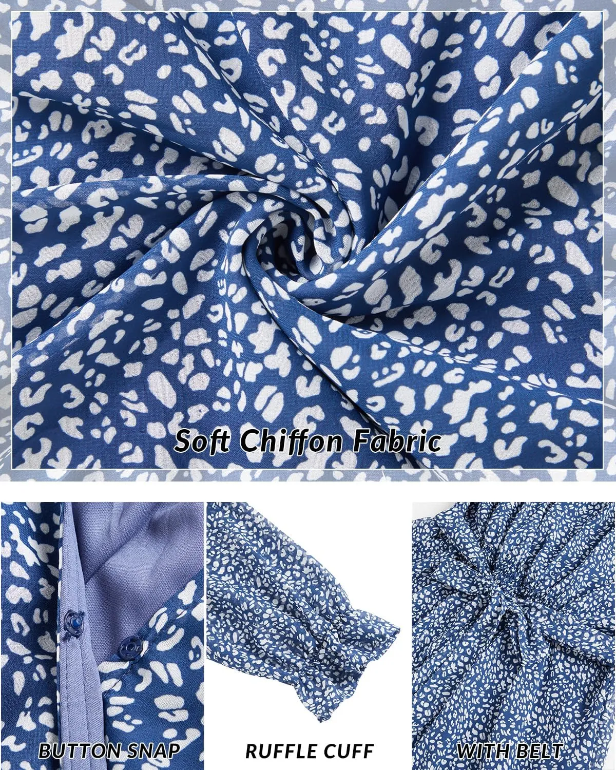 Women's Fall Long Sleeve Spring Dress Wrap V Neck Swiss Dot Casual A-Line Midi Dresses with Belt