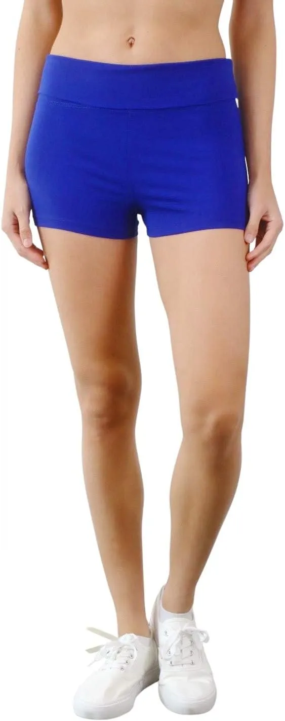 Womens Fold Over Waist Stretch Cotton Active Yoga Shorts