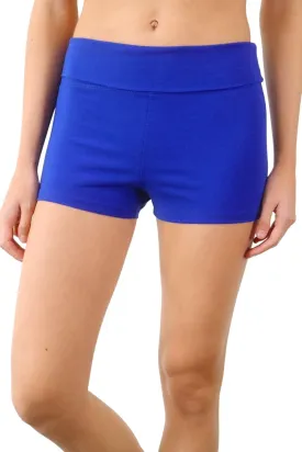 Womens Fold Over Waist Stretch Cotton Active Yoga Shorts