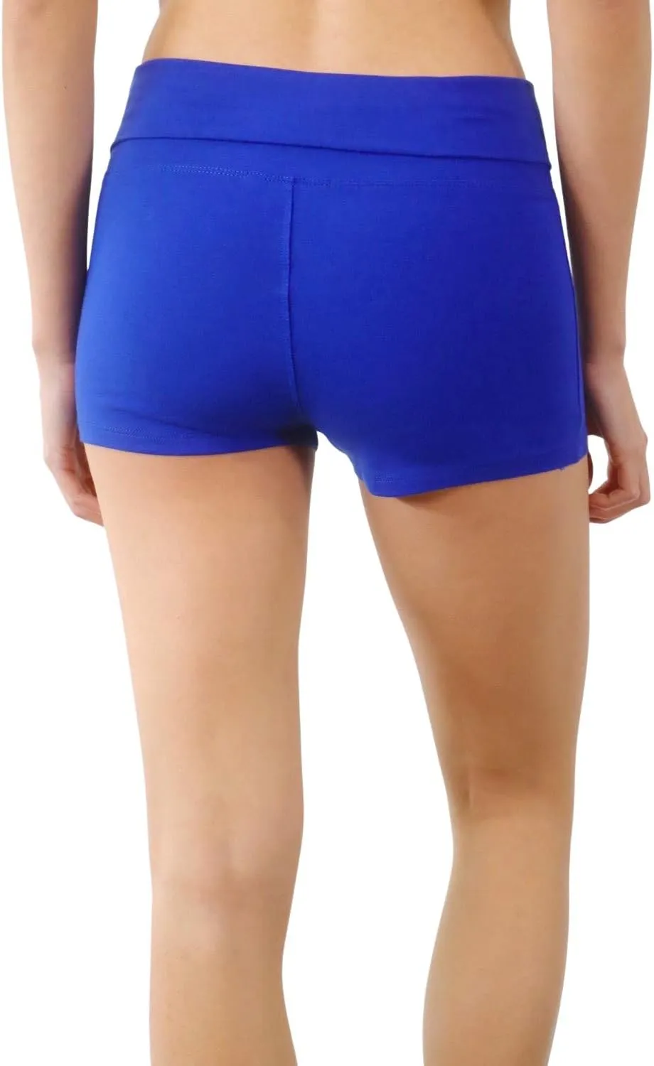 Womens Fold Over Waist Stretch Cotton Active Yoga Shorts