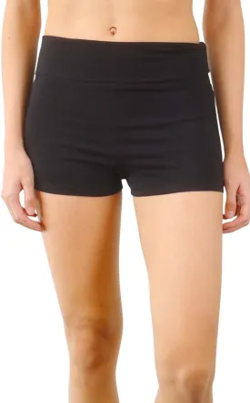 Womens Fold Over Waist Stretch Cotton Active Yoga Shorts