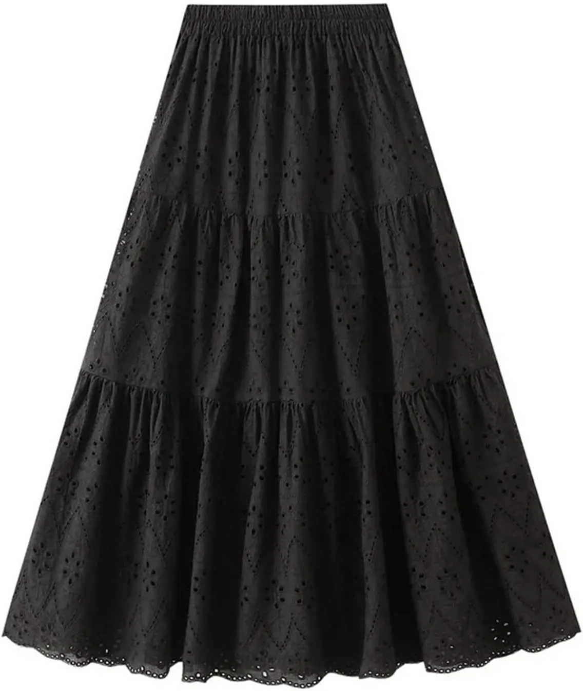 Women's French Style Skirts Female Solid Hollow Embroidery High Waist Casual Elegant A-Line Skirt