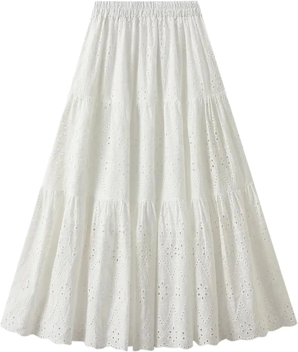 Women's French Style Skirts Female Solid Hollow Embroidery High Waist Casual Elegant A-Line Skirt