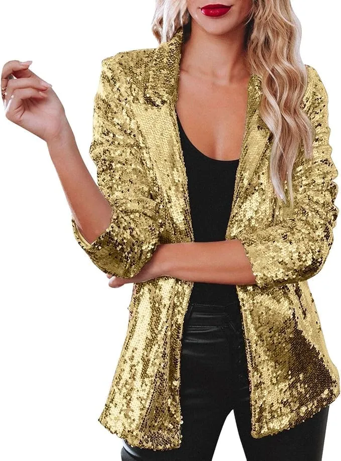 Women's Sequin Blazer Party Lapel Collar, Event Wedding Long Sequin Blazer Jacket, Disco Sequin Coat Multicolor