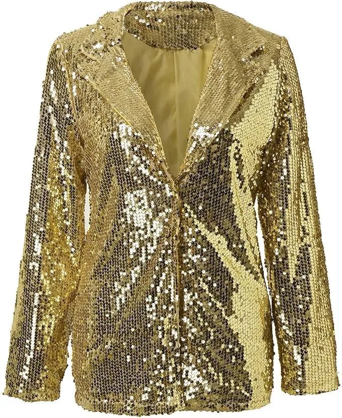 Women's Sequin Blazer Party Lapel Collar, Event Wedding Long Sequin Blazer Jacket, Disco Sequin Coat Multicolor