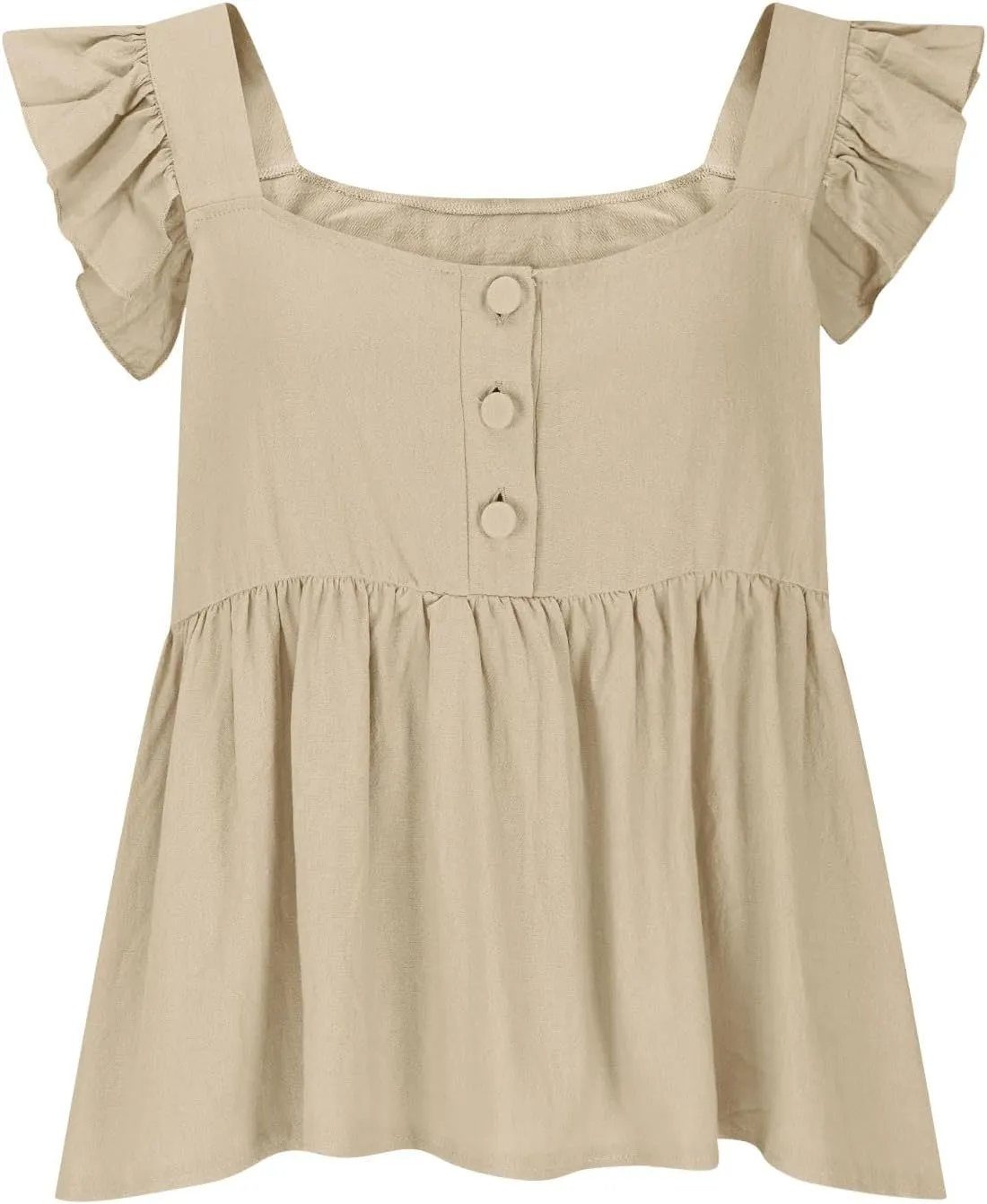 Women's Smocked Peplum Tops Solid Color Cute Square Neck Ruffle Sleeveless Shirts Casual Fashion Loose Fit Blouse