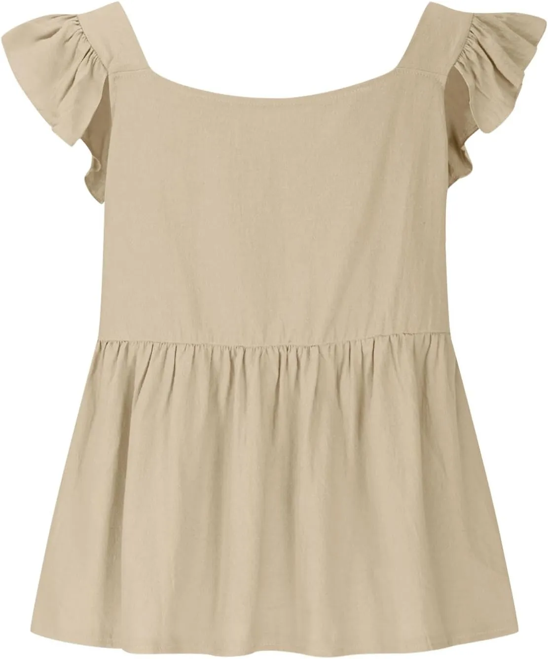 Women's Smocked Peplum Tops Solid Color Cute Square Neck Ruffle Sleeveless Shirts Casual Fashion Loose Fit Blouse